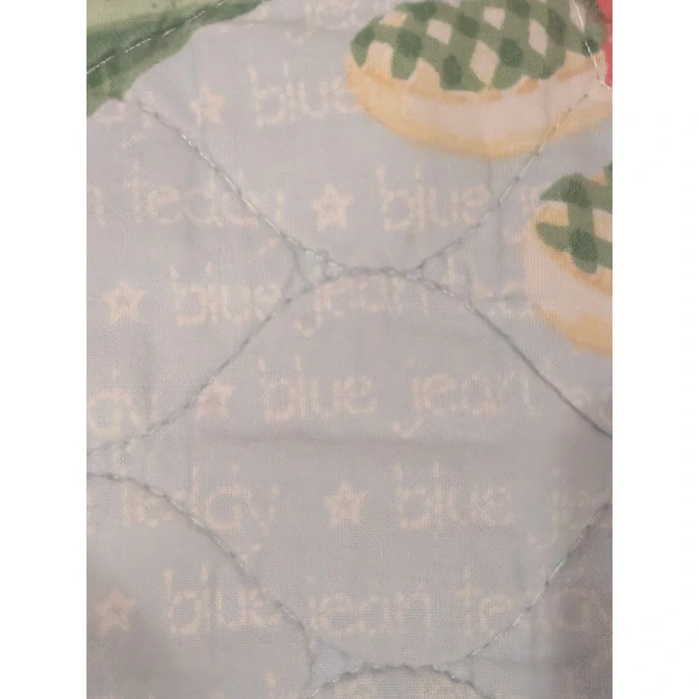 Vintage Blue Jean Teddy Bear Quilt Baby Crib Blanket 42x33 Nursery 90s